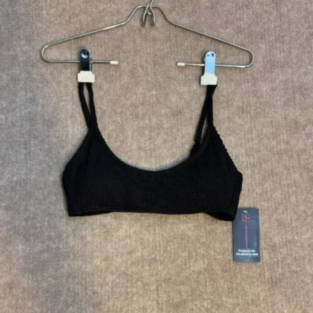No Boundaries Popcorn Swim Top Womens Small Black Textured Minimalist